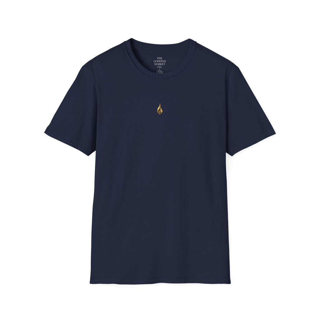 Divinely Covered Streetwear Graphic Tee | Gold Resilient Flame Minimalist T-Shirt | Luxury Unisex Empowerment Clothing | Survivor Armor Top