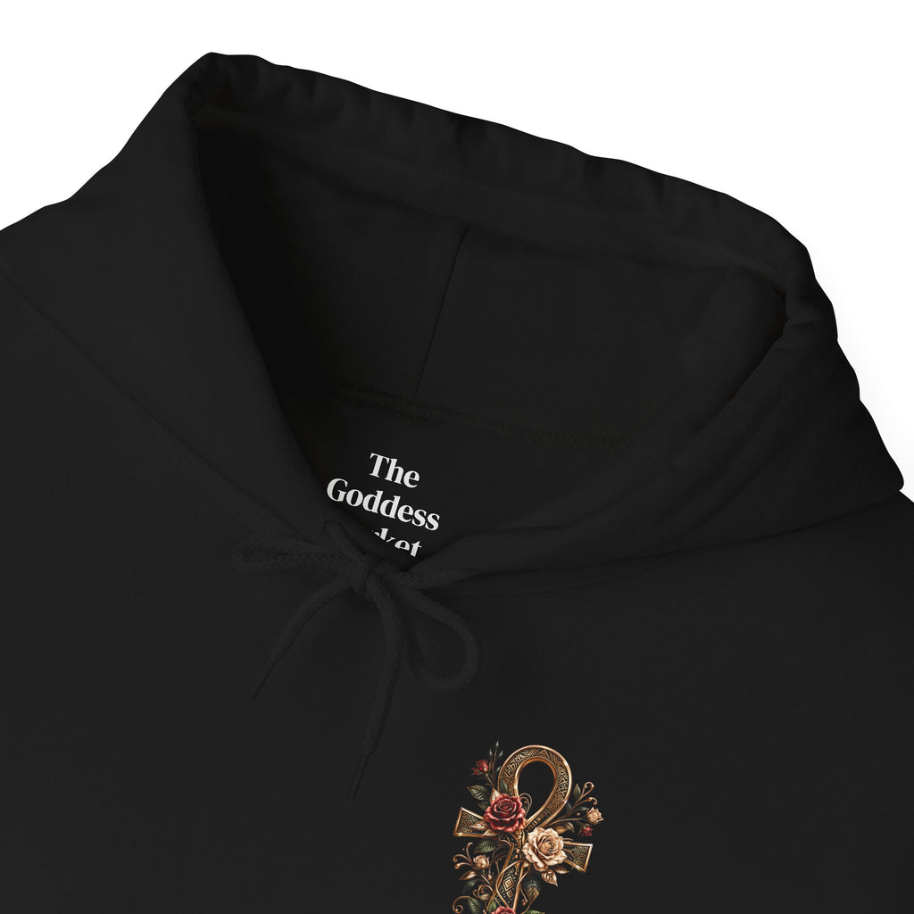 Ankh Rose Cross Heavyweight Hoodie — Goddess Energy Streetwear Pullover