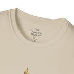 Divinely Covered Streetwear Graphic Tee | Gold Resilient Flame Minimalist T-Shirt | Luxury Unisex Empowerment Clothing | Survivor Armor Top