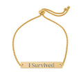 "I Survived" Engraved Bar Bracelet | Domestic Violence Survivor Gift | Trauma Recovery & Empowerment Jewelry | Gold Cuff / Chain Bracelet for Strength & Healing