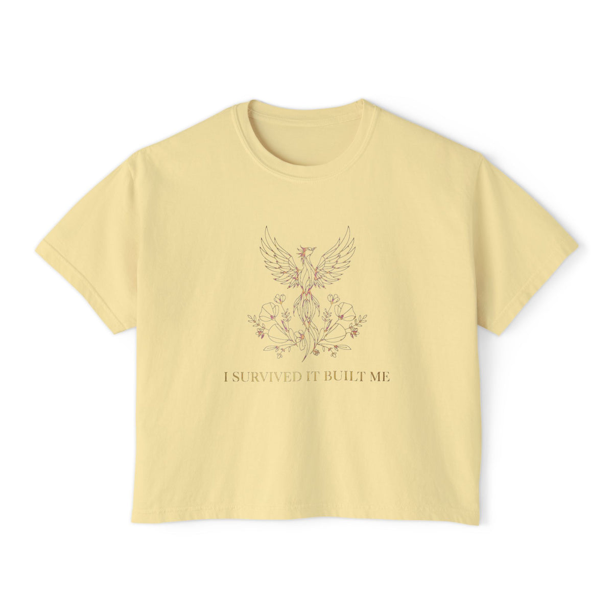 Floral Phoenix Illustration Tee | Women's Boxy Tee, Botanical Bird Graphic