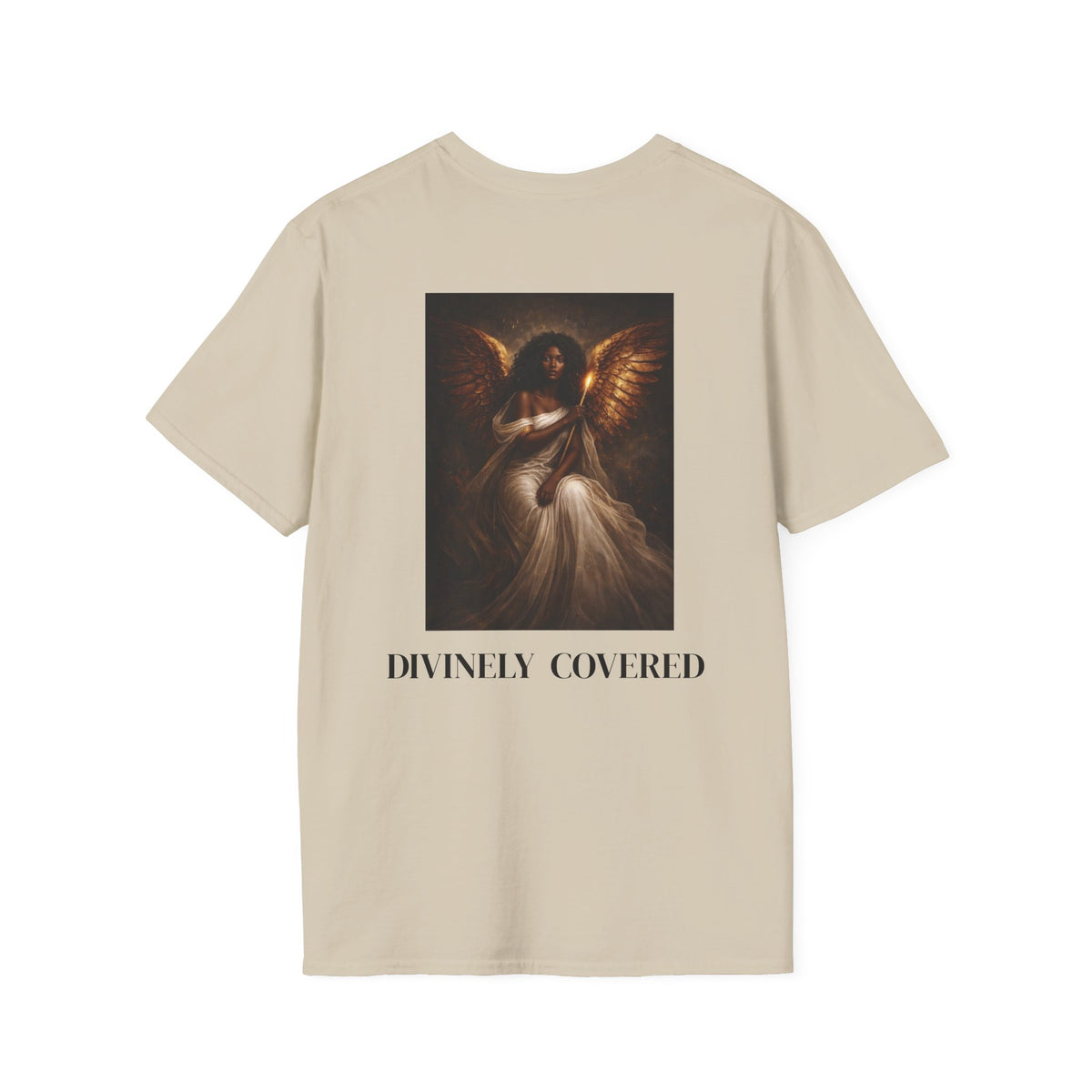 Divinely Covered Angel Shirt, Unisex Spiritual Streetwear, Black Angel Graphic Tee, Guardian Protection Shirt, Ethereal Oversized Aesthetic