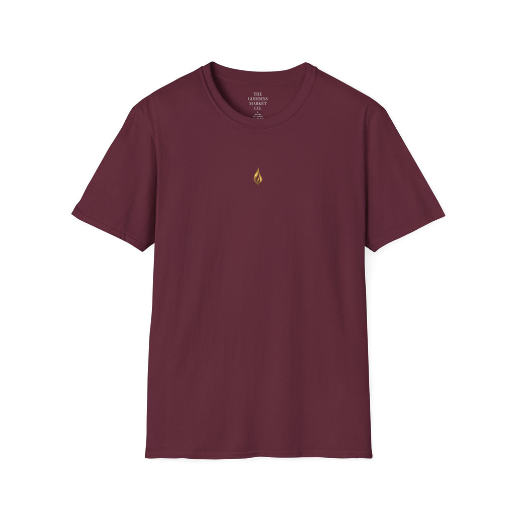 Divinely Covered Streetwear Graphic Tee | Gold Resilient Flame Minimalist T-Shirt | Luxury Unisex Empowerment Clothing | Survivor Armor Top