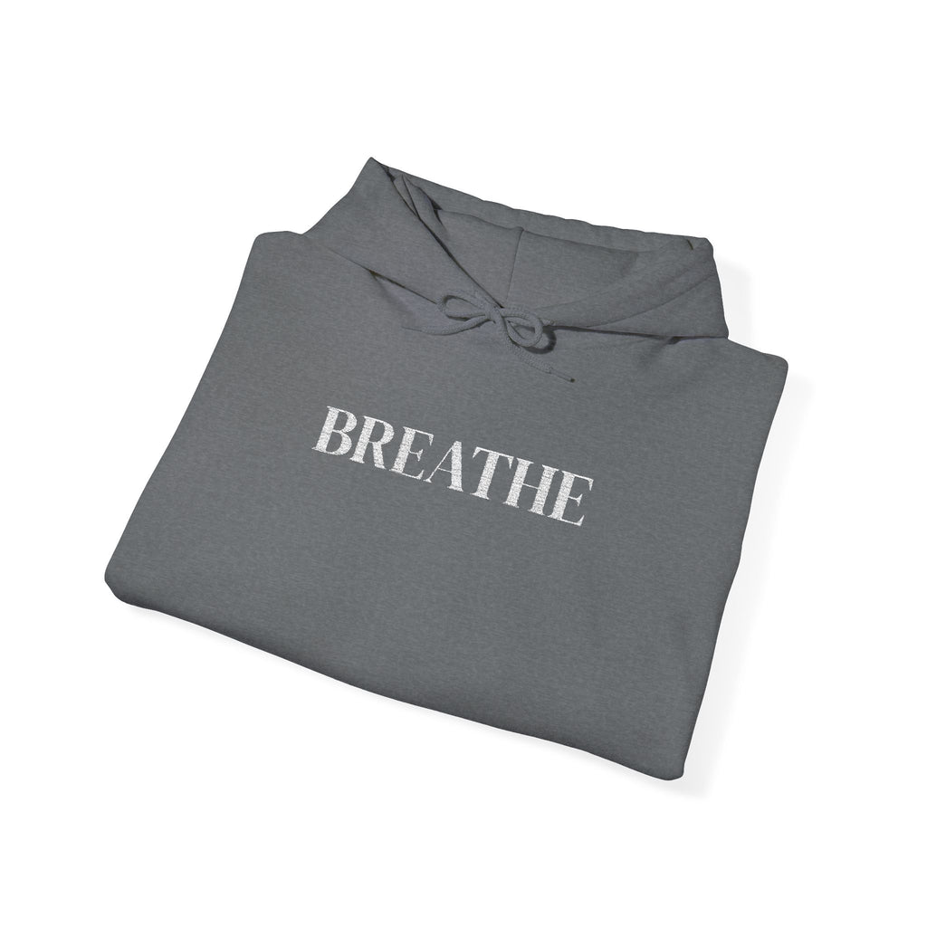 BREATHE Distressed Text Hoodie | Unisex Streetwear Graphic Sweatshirt | Mental Health Empowerment Pullover | Goddess Energy Resilience Gift