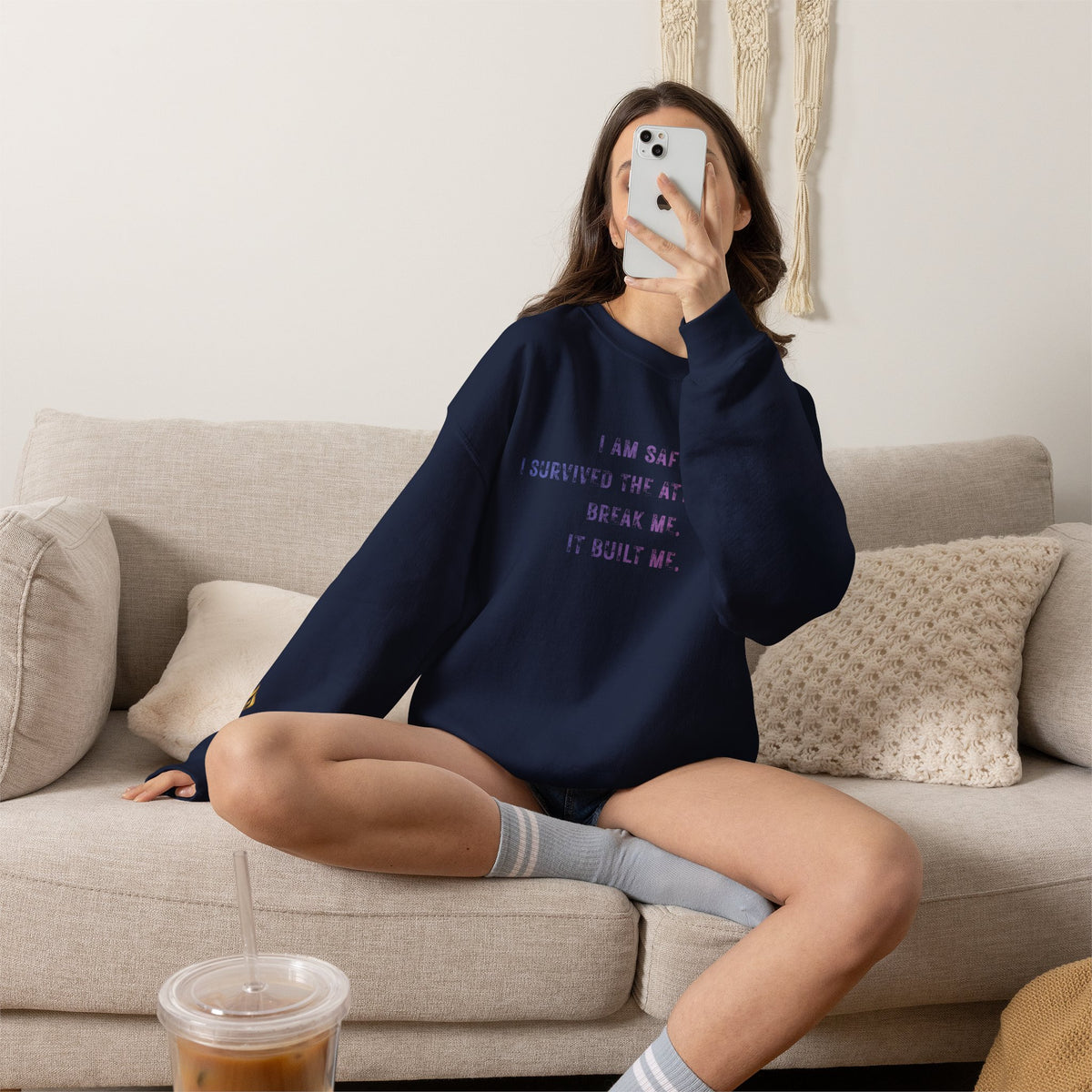 I Am Safe Streetwear Sweatshirt | Domestic Violence Survivor tee Goddess Energy Resilience Minimalist Affirmation Long Sleeve Sweater