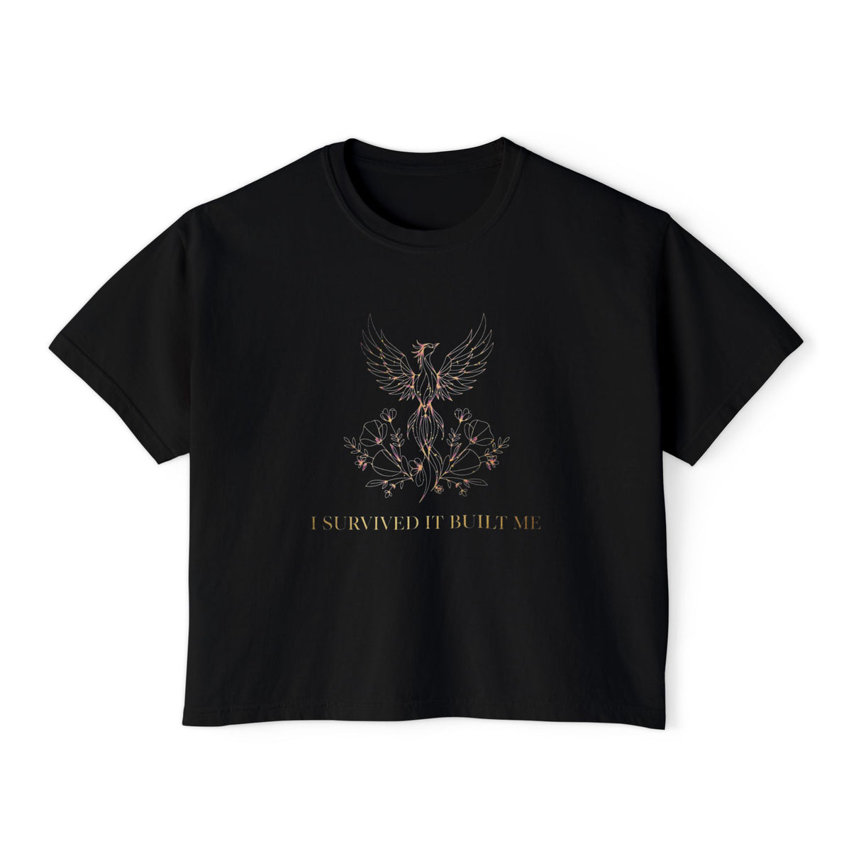 Floral Phoenix Illustration Tee | Women's Boxy Tee, Botanical Bird Graphic