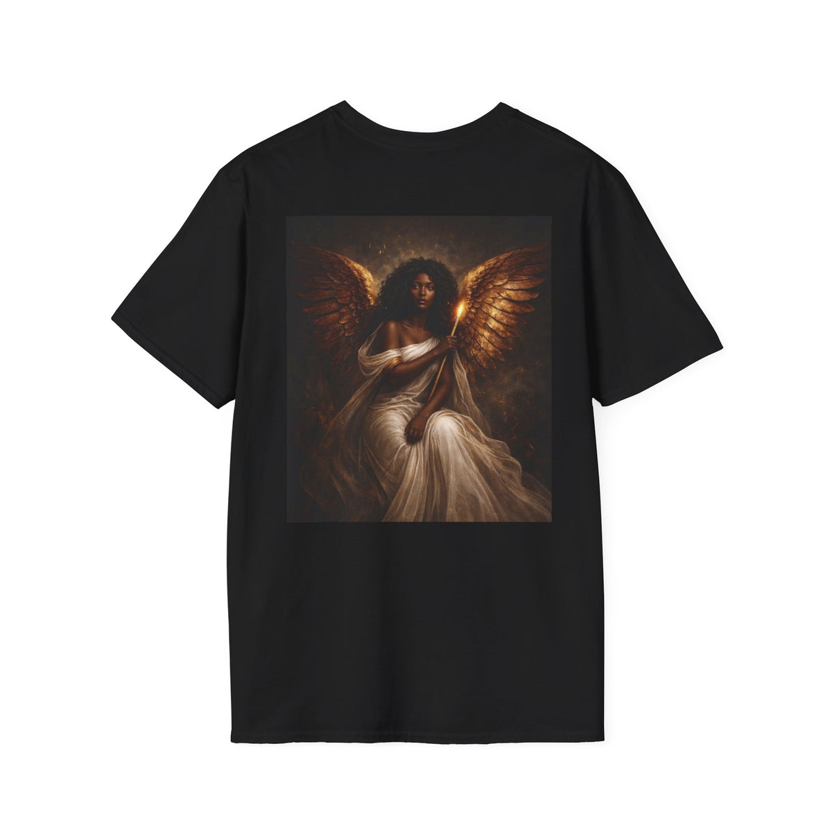 Goddess Angel Back Print Shirt, Gold Flame Graphic Tee, Divine Feminine Streetwear, Spiritual Empowerment Tshirt, Luxury Aesthetic Soul Top