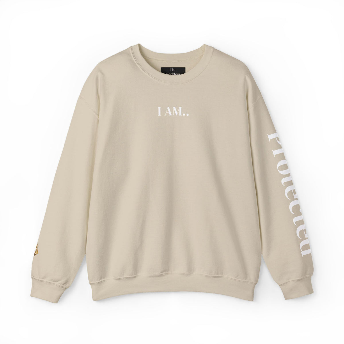 I AM Protected Streetwear Crewneck Sweatshirt | Solar Plexus Chakra Empowerment Sweater | Survivor Led Domestic Violence Awareness Apparel