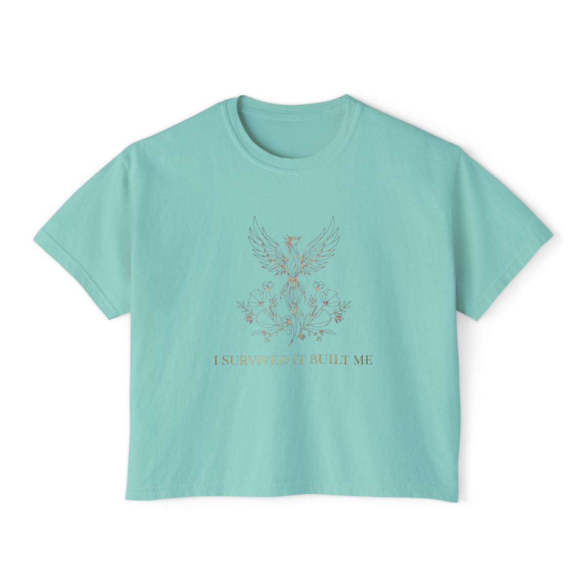 Floral Phoenix Illustration Tee | Women's Boxy Tee, Botanical Bird Graphic