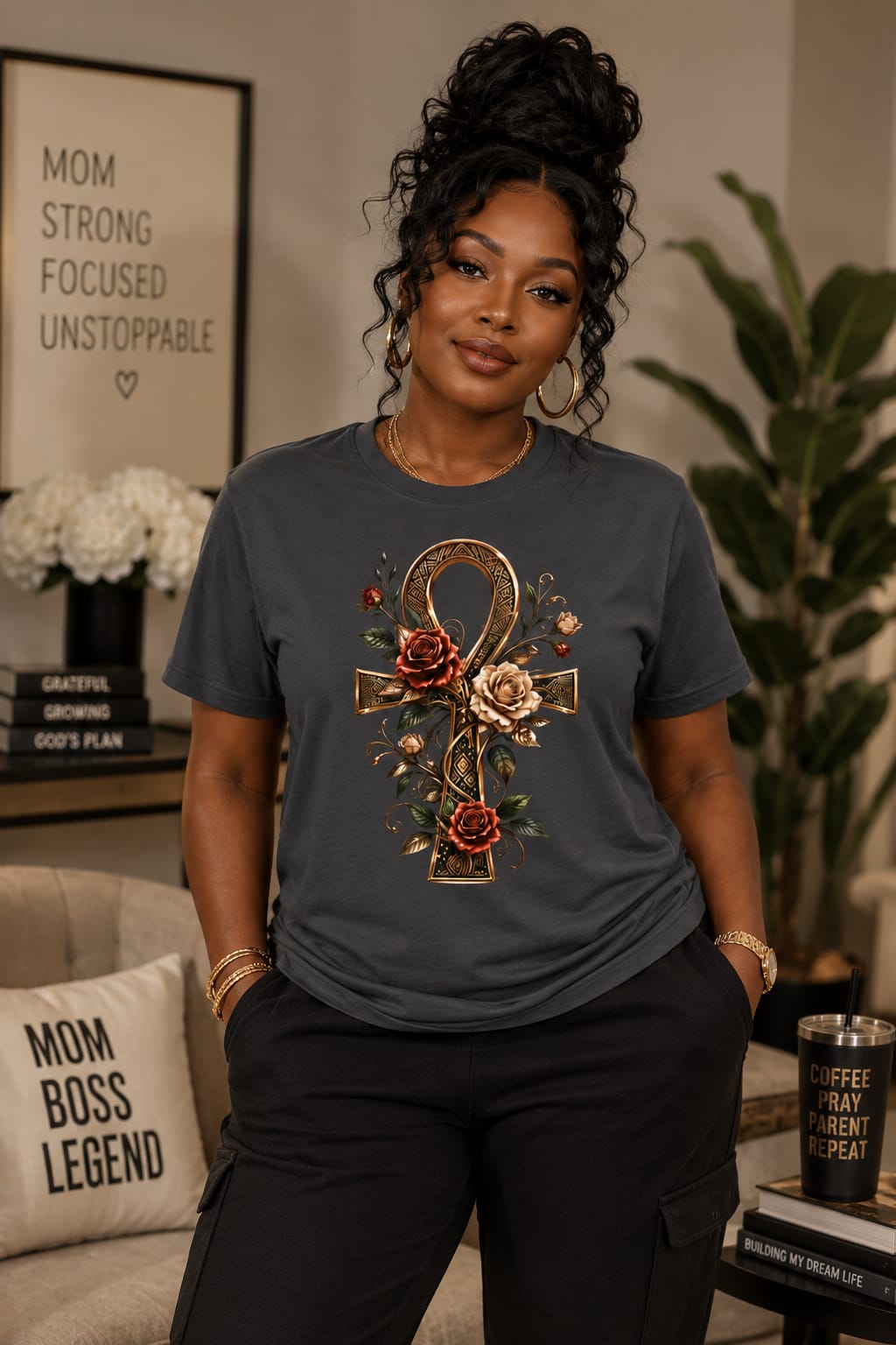 Afrocentric Ankh Rose Shirt, Black Woman Culture Tee, Soft Life Aesthetic Shirt, Comfort Colors Tee, Gift for Her