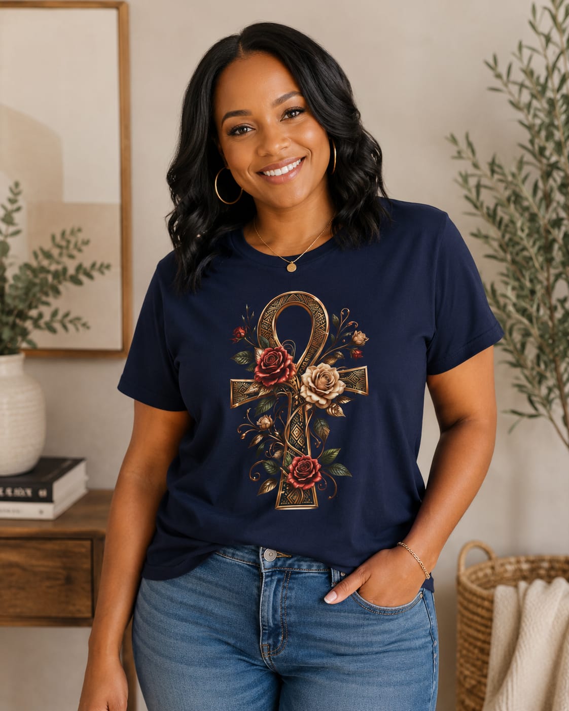 Afrocentric Ankh Rose Shirt, Black Woman Culture Tee, Soft Life Aesthetic Shirt, Comfort Colors Tee, Gift for Her