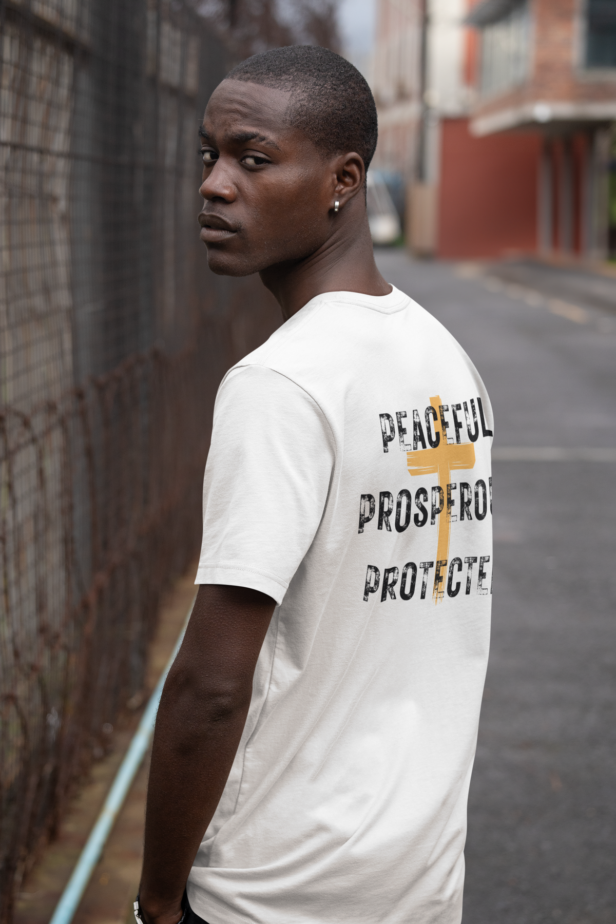 Peaceful Prosperous Protected Graphic Tee | Unisex Streetwear Heavyweight Cotton Shirt | Empowerment Gift for Survivors & Resilience Wear