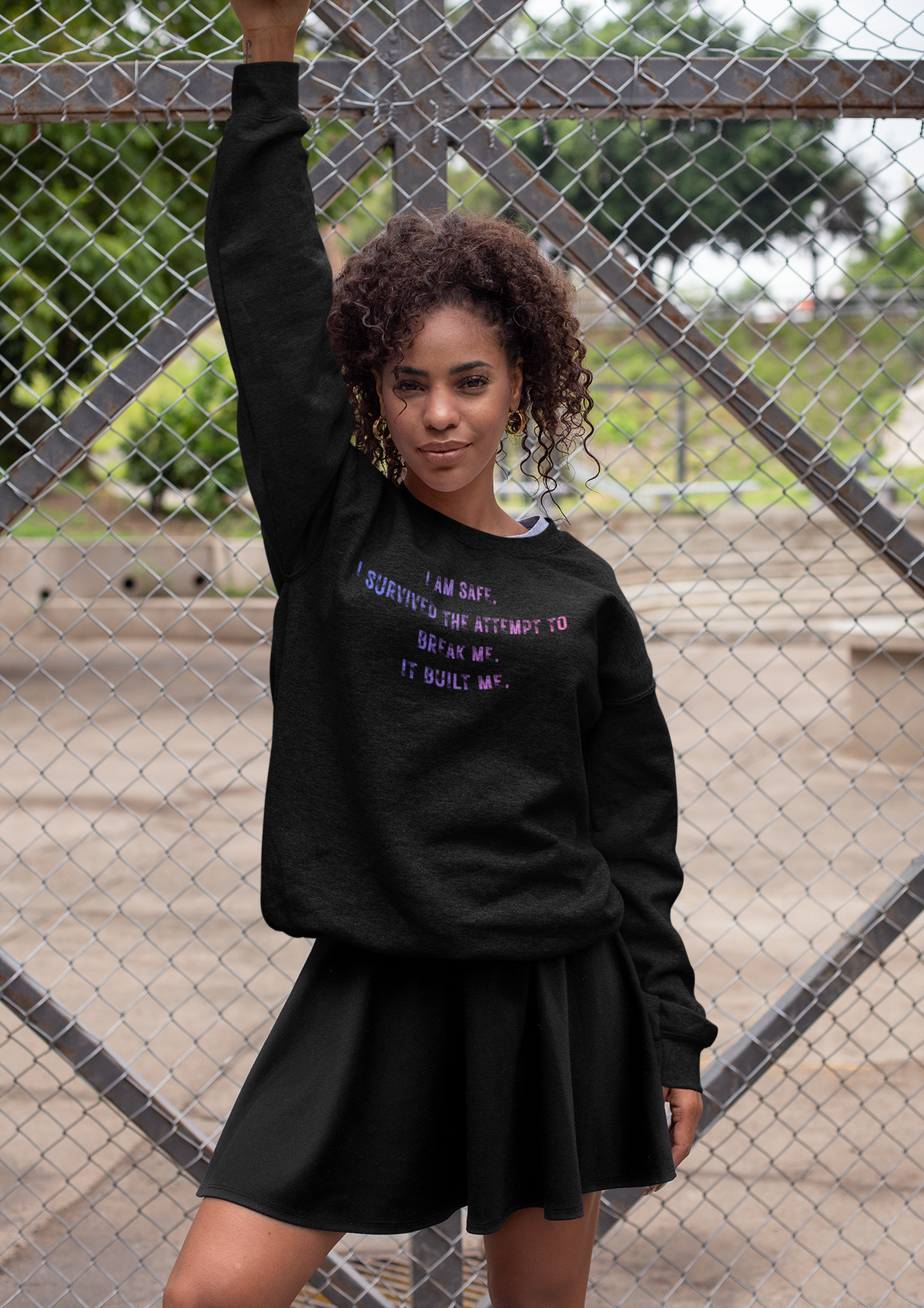 I Am Safe Streetwear Sweatshirt | Domestic Violence Survivor tee Goddess Energy Resilience Minimalist Affirmation Long Sleeve Sweater