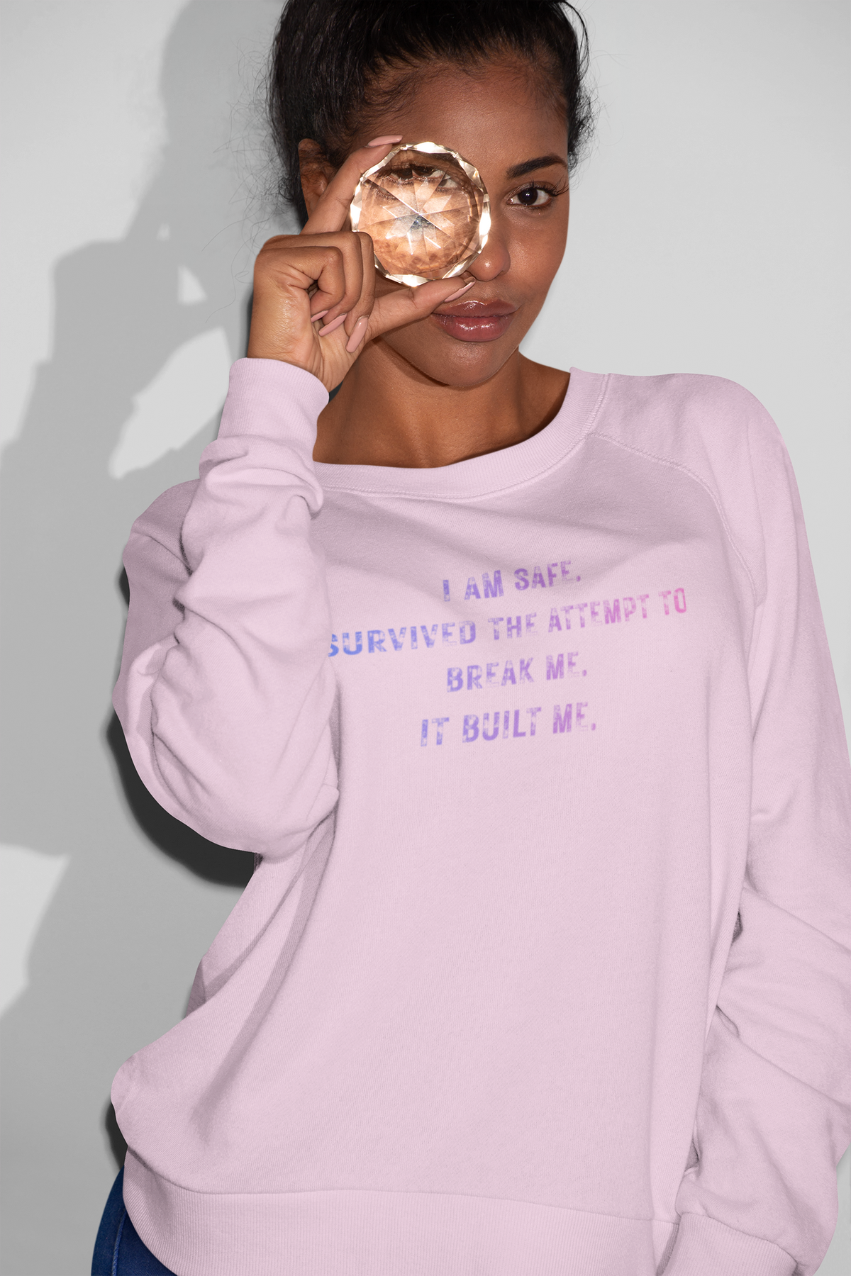 I Am Safe Streetwear Sweatshirt | Domestic Violence Survivor tee Goddess Energy Resilience Minimalist Affirmation Long Sleeve Sweater
