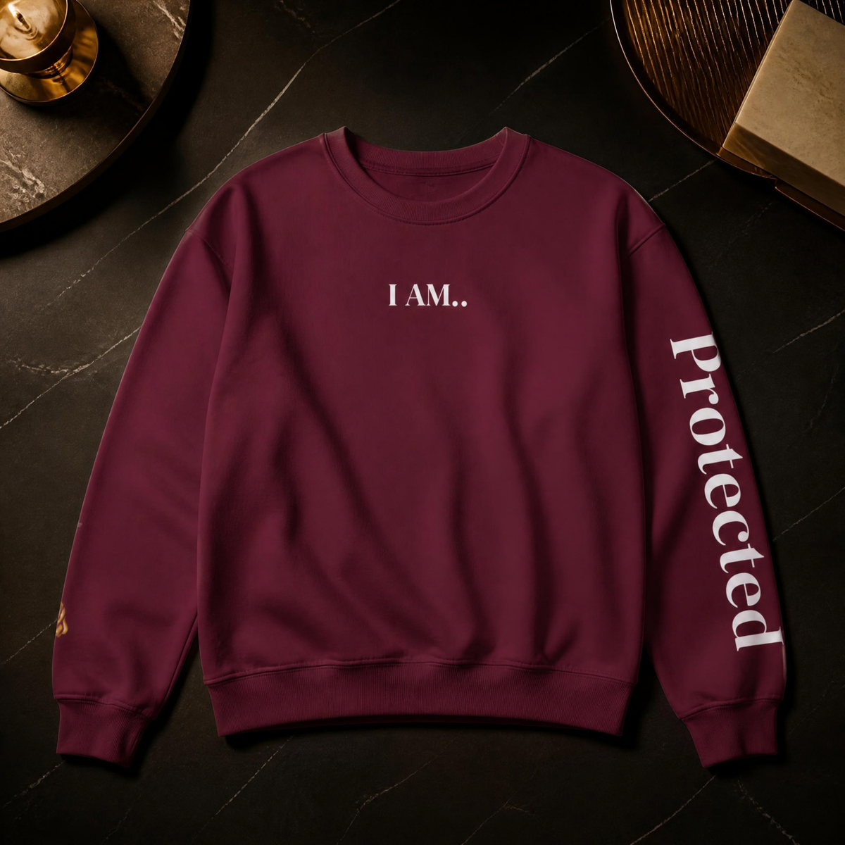 I AM Protected Streetwear Crewneck Sweatshirt | Solar Plexus Chakra Empowerment Sweater | Survivor Led Domestic Violence Awareness Apparel