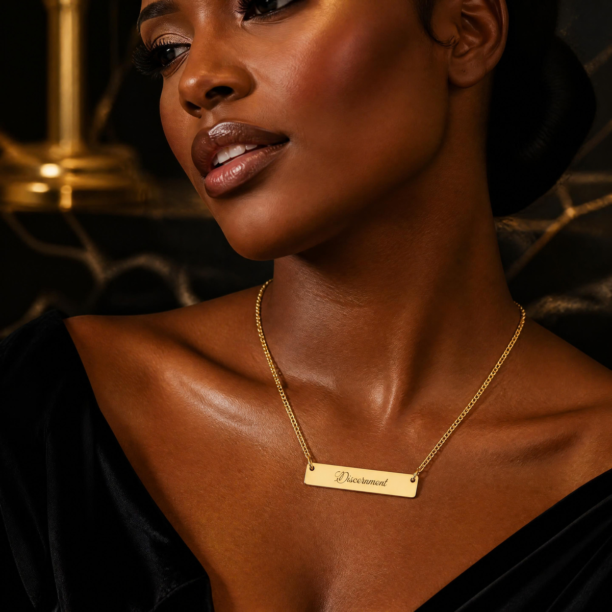 Discernment Engraved Bar Necklace | Goddess Energy Protection Jewelry | Spiritual Boundary Statement Piece | Healing Gift for Survivors