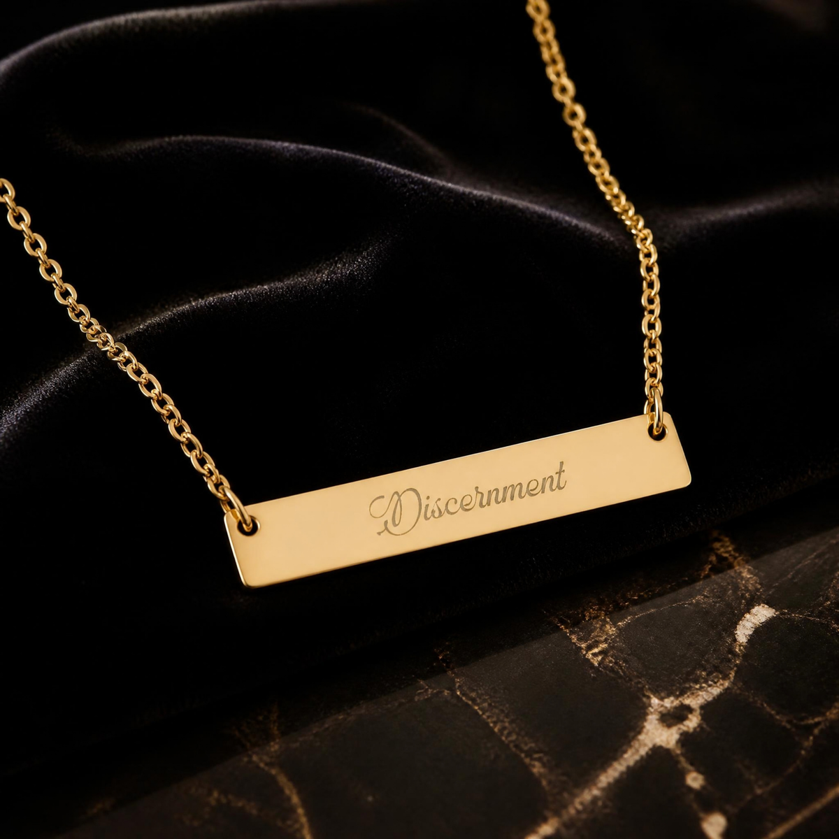 Discernment Engraved Bar Necklace | Goddess Energy Protection Jewelry | Spiritual Boundary Statement Piece | Healing Gift for Survivors