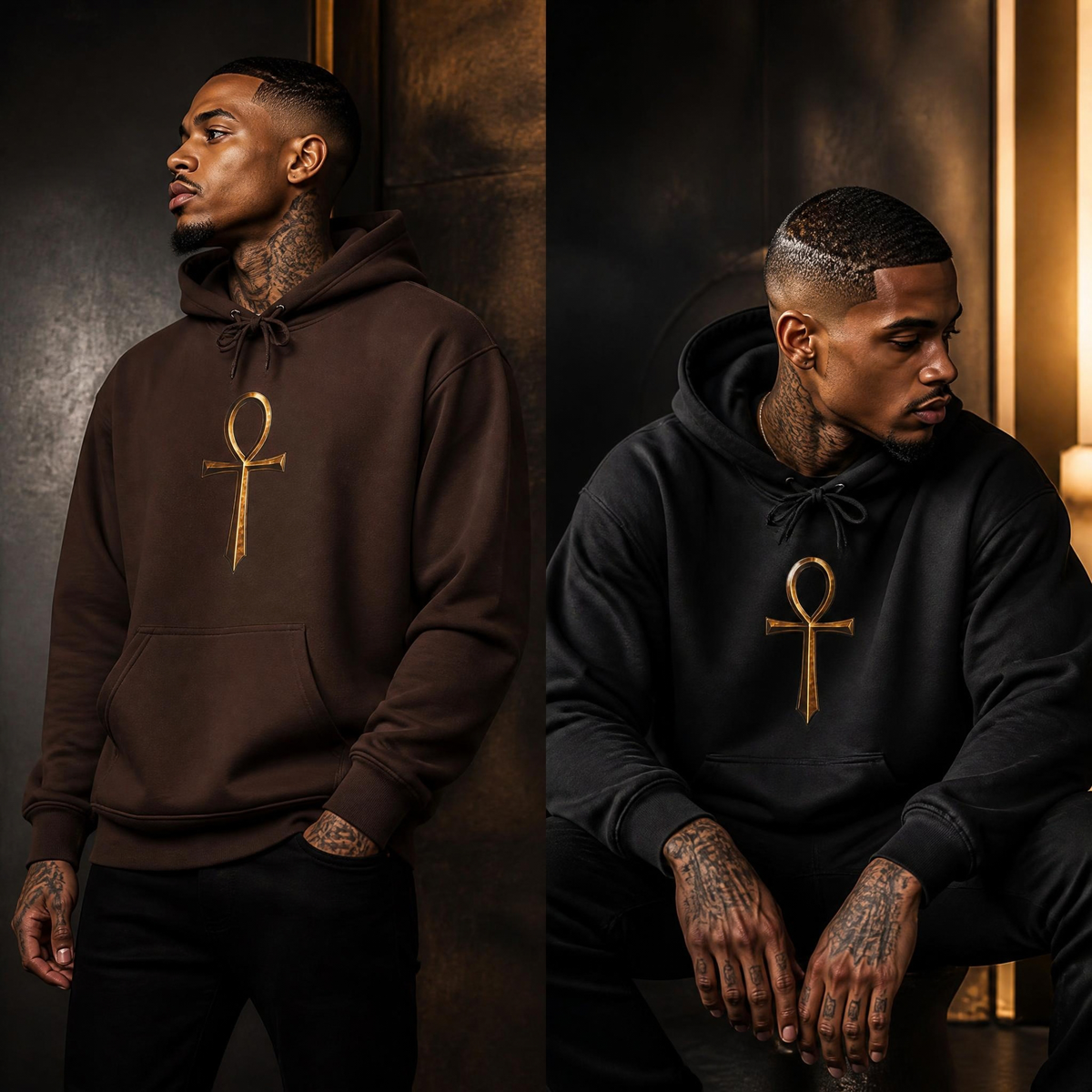 Sacred Ankh Key of Life Metallic Gold Hoodie Unshakeable Protection Strength Streetwear The Anchor Collection by The Goddess Market Co.