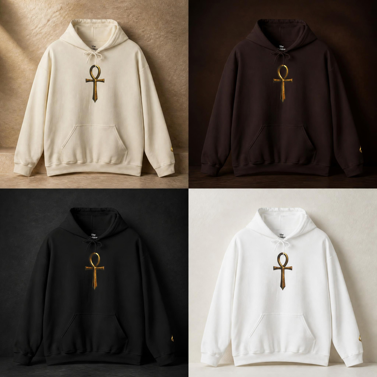 Sacred Ankh Key of Life Metallic Gold Hoodie Unshakeable Protection Strength Streetwear The Anchor Collection by The Goddess Market Co.
