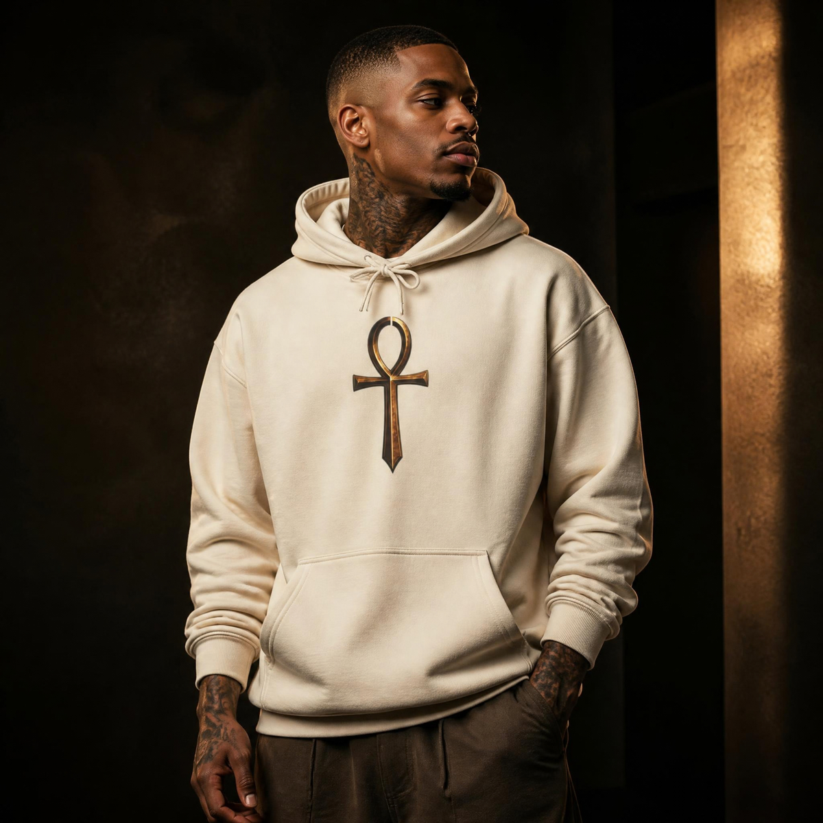 Sacred Ankh Key of Life Metallic Gold Hoodie Unshakeable Protection Strength Streetwear The Anchor Collection by The Goddess Market Co.