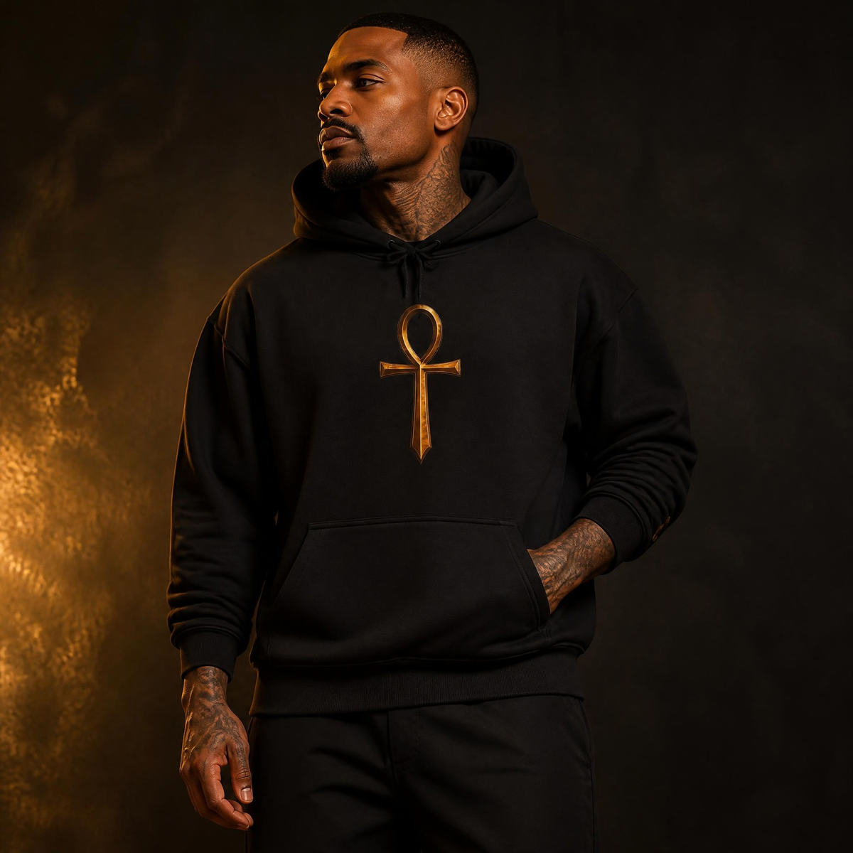 Sacred Ankh Key of Life Metallic Gold Hoodie Unshakeable Protection Strength Streetwear The Anchor Collection by The Goddess Market Co.