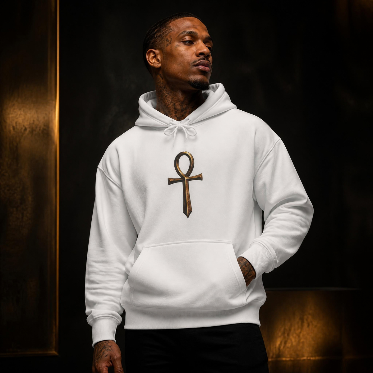 Sacred Ankh Key of Life Metallic Gold Hoodie Unshakeable Protection Strength Streetwear The Anchor Collection by The Goddess Market Co.
