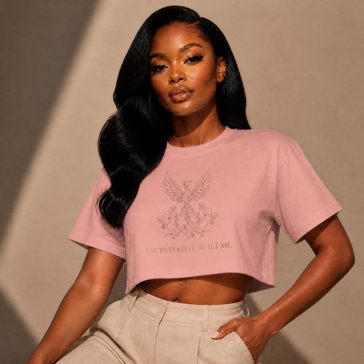 Floral Phoenix Illustration Tee | Women's Boxy Tee, Botanical Bird Graphic