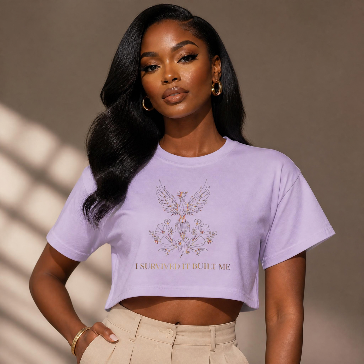 Floral Phoenix Illustration Tee | Women's Boxy Tee, Botanical Bird Graphic