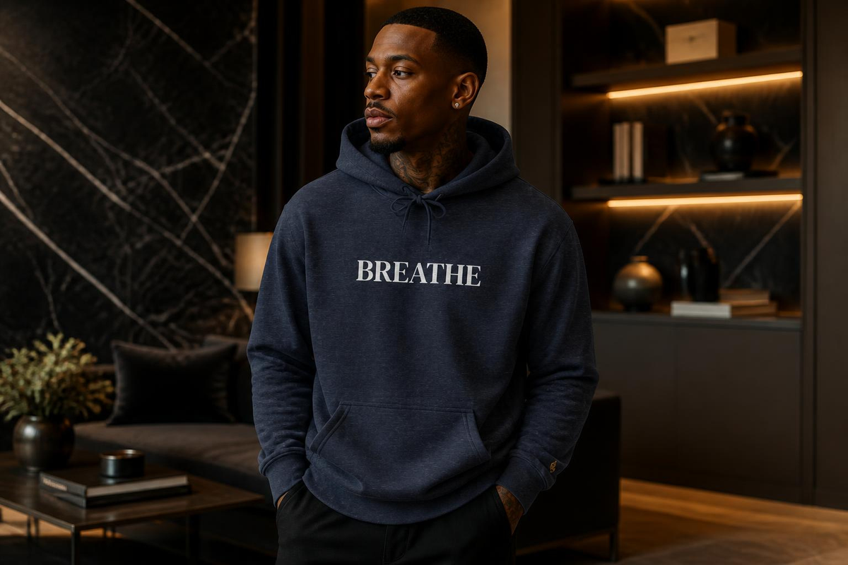 BREATHE Distressed Text Hoodie | Unisex Streetwear Graphic Sweatshirt | Mental Health Empowerment Pullover | Goddess Energy Resilience Gift
