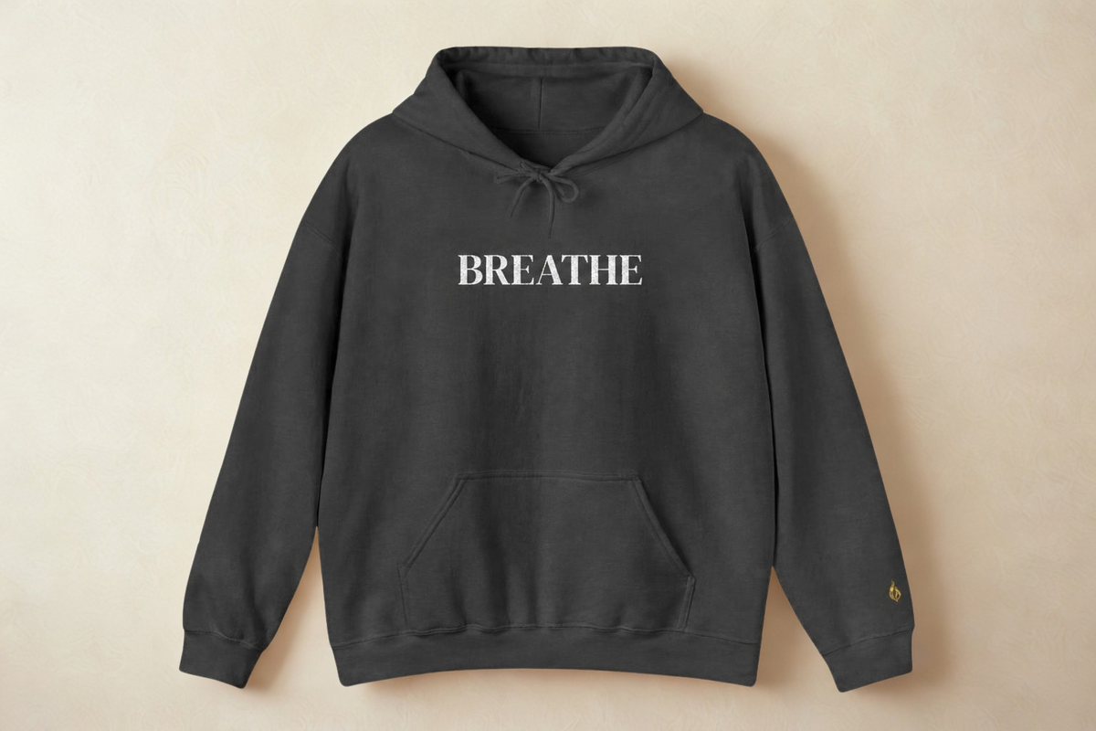 BREATHE Distressed Text Hoodie | Unisex Streetwear Graphic Sweatshirt | Mental Health Empowerment Pullover | Goddess Energy Resilience Gift