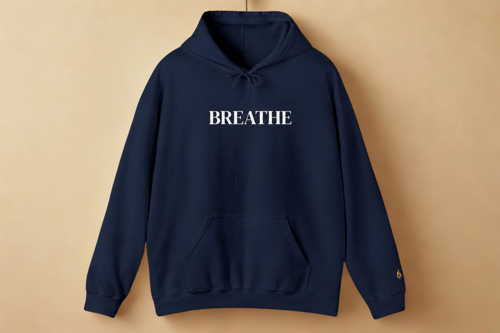 BREATHE Distressed Text Hoodie | Unisex Streetwear Graphic Sweatshirt | Mental Health Empowerment Pullover | Goddess Energy Resilience Gift