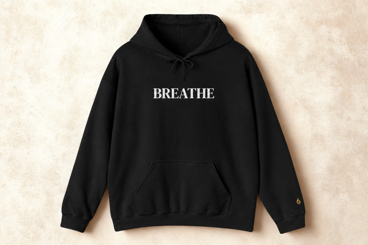 BREATHE Distressed Text Hoodie | Unisex Streetwear Graphic Sweatshirt | Mental Health Empowerment Pullover | Goddess Energy Resilience Gift