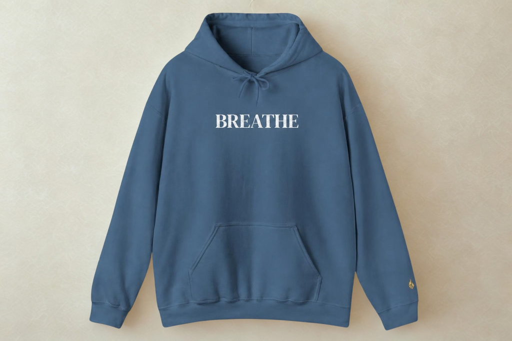 BREATHE Distressed Text Hoodie | Unisex Streetwear Graphic Sweatshirt | Mental Health Empowerment Pullover | Goddess Energy Resilience Gift