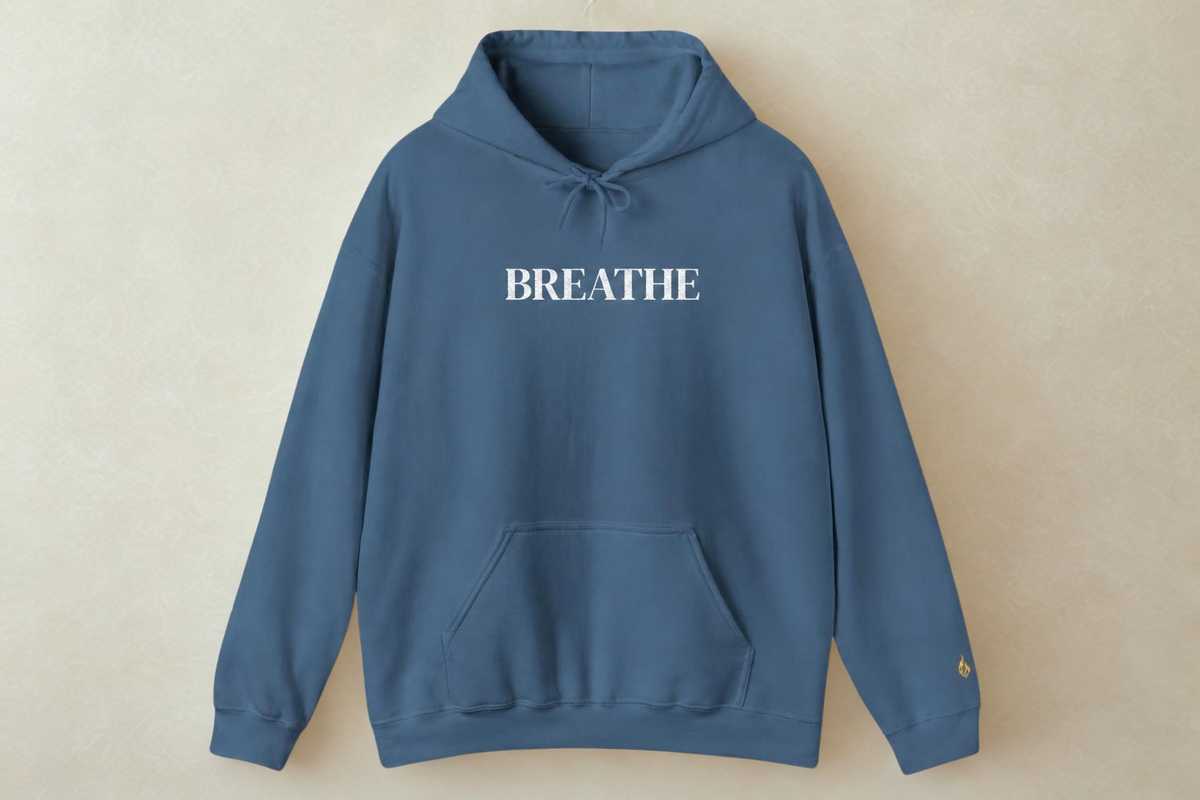 BREATHE Distressed Text Hoodie | Unisex Streetwear Graphic Sweatshirt | Mental Health Empowerment Pullover | Goddess Energy Resilience Gift