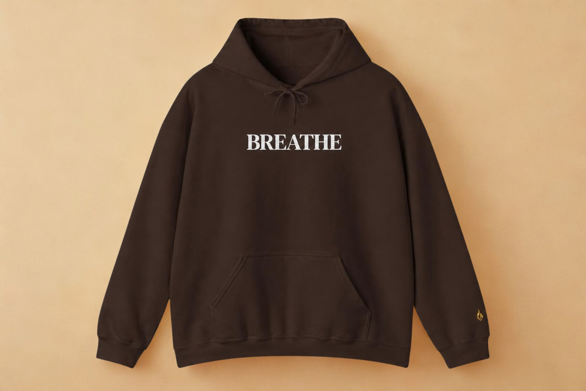 BREATHE Distressed Text Hoodie | Unisex Streetwear Graphic Sweatshirt | Mental Health Empowerment Pullover | Goddess Energy Resilience Gift