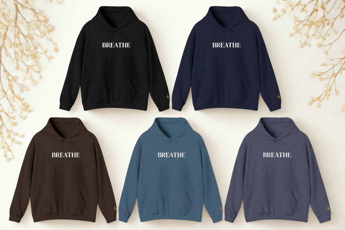 BREATHE Distressed Text Hoodie | Unisex Streetwear Graphic Sweatshirt | Mental Health Empowerment Pullover | Goddess Energy Resilience Gift