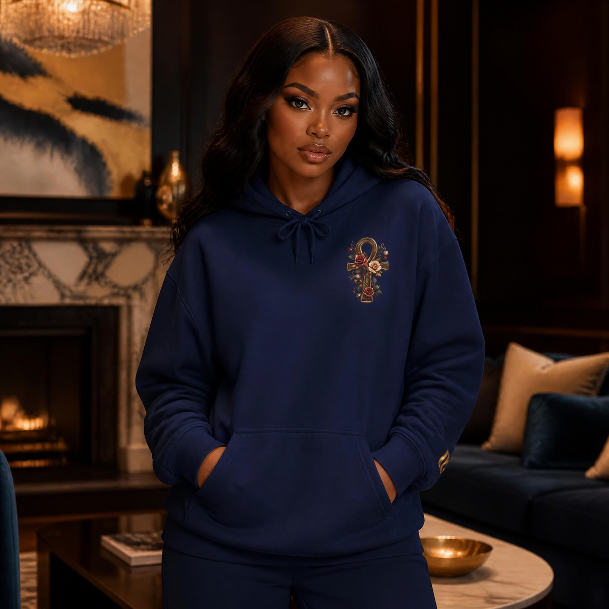 Ankh Rose Cross Heavyweight Hoodie — Goddess Energy Streetwear Pullover