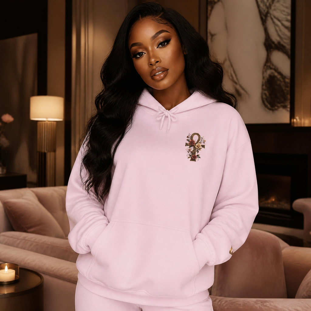 Ankh Rose Cross Heavyweight Hoodie — Goddess Energy Streetwear Pullover