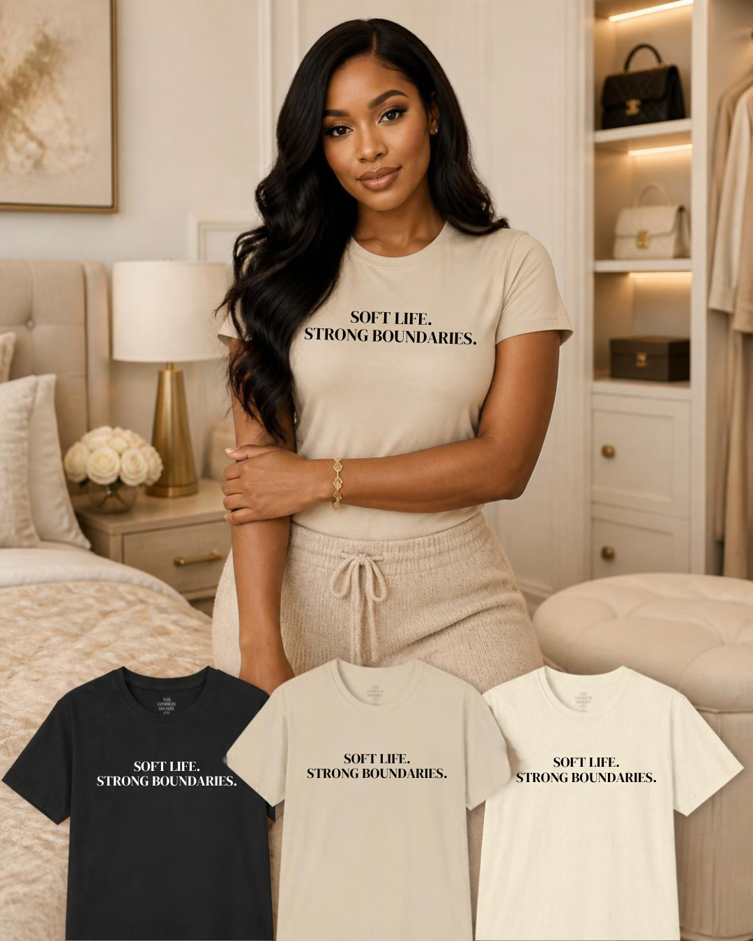 Soft Life Strong Boundaries T-Shirt, Minimalist Affirmation Tee