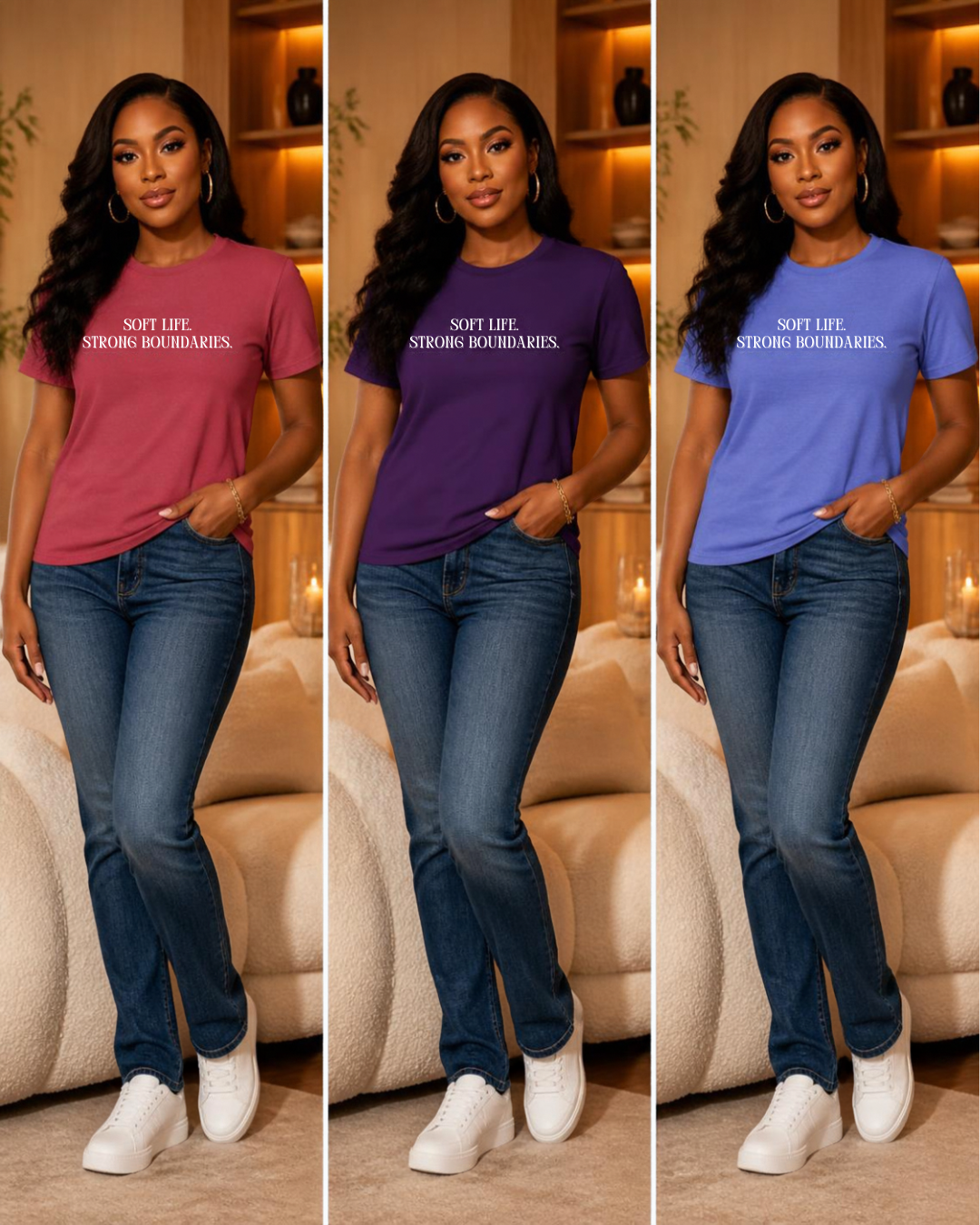 Soft Life Strong Boundaries T-Shirt, Minimalist Affirmation Tee