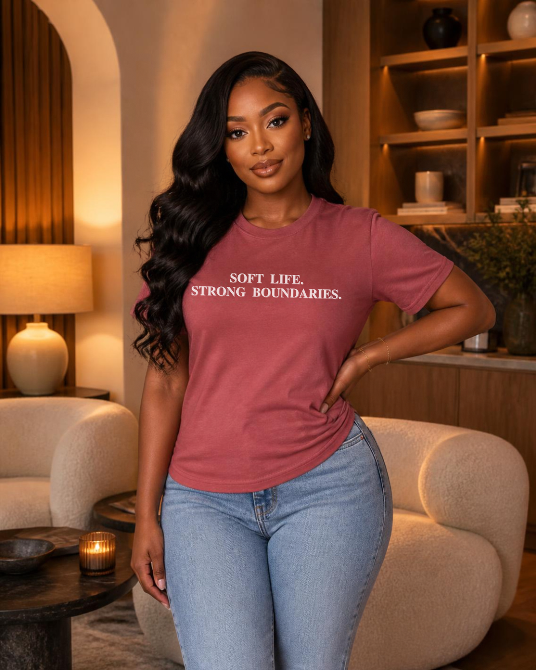 Soft Life Strong Boundaries T-Shirt, Minimalist Affirmation Tee