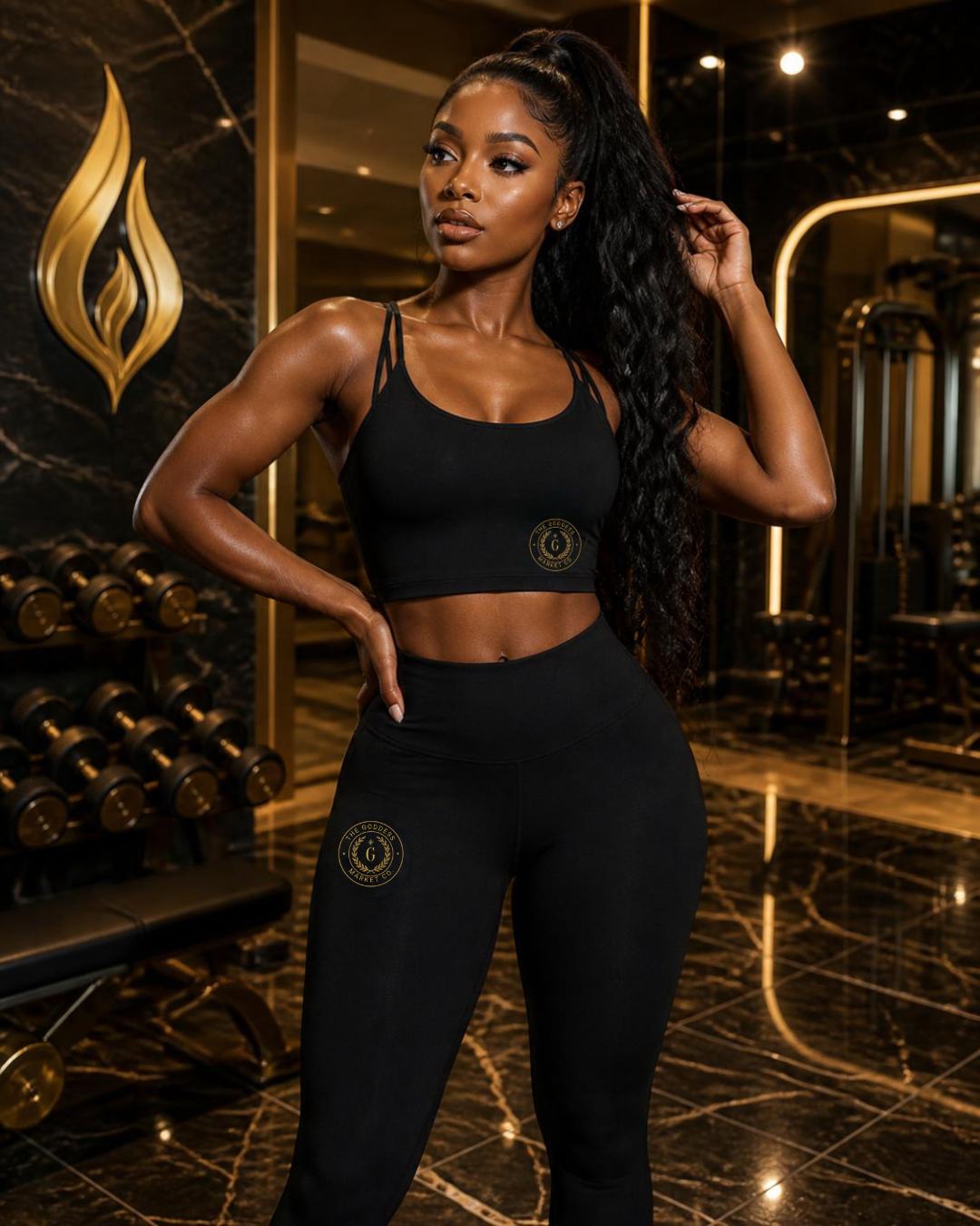 Sovereign Seal High Waisted Leggings | The Goddess Market Co Luxury Activewear | Gold Crest Performance Pants | Resilience Alignment Wear