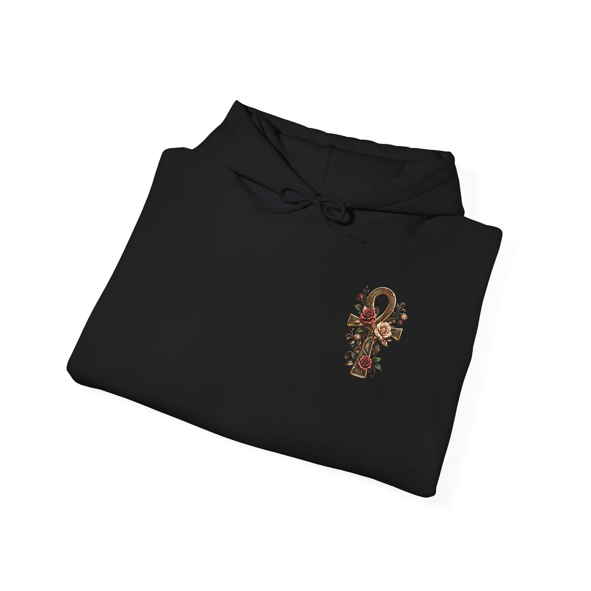 Ankh Rose Cross Heavyweight Hoodie — Goddess Energy Streetwear Pullover