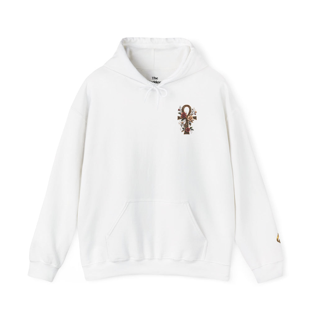 Ankh Rose Cross Heavyweight Hoodie — Goddess Energy Streetwear Pullover