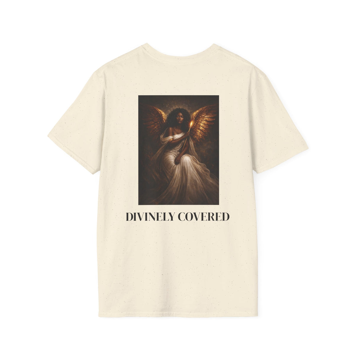 Divinely Covered Angel Shirt, Unisex Spiritual Streetwear, Black Angel Graphic Tee, Guardian Protection Shirt, Ethereal Oversized Aesthetic