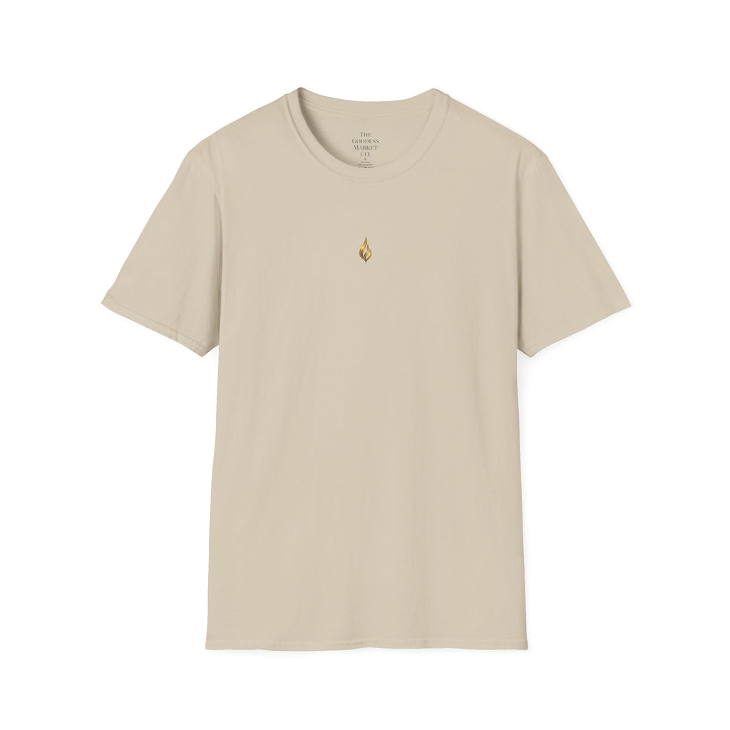 Divinely Covered Streetwear Graphic Tee | Gold Resilient Flame Minimalist T-Shirt | Luxury Unisex Empowerment Clothing | Survivor Armor Top