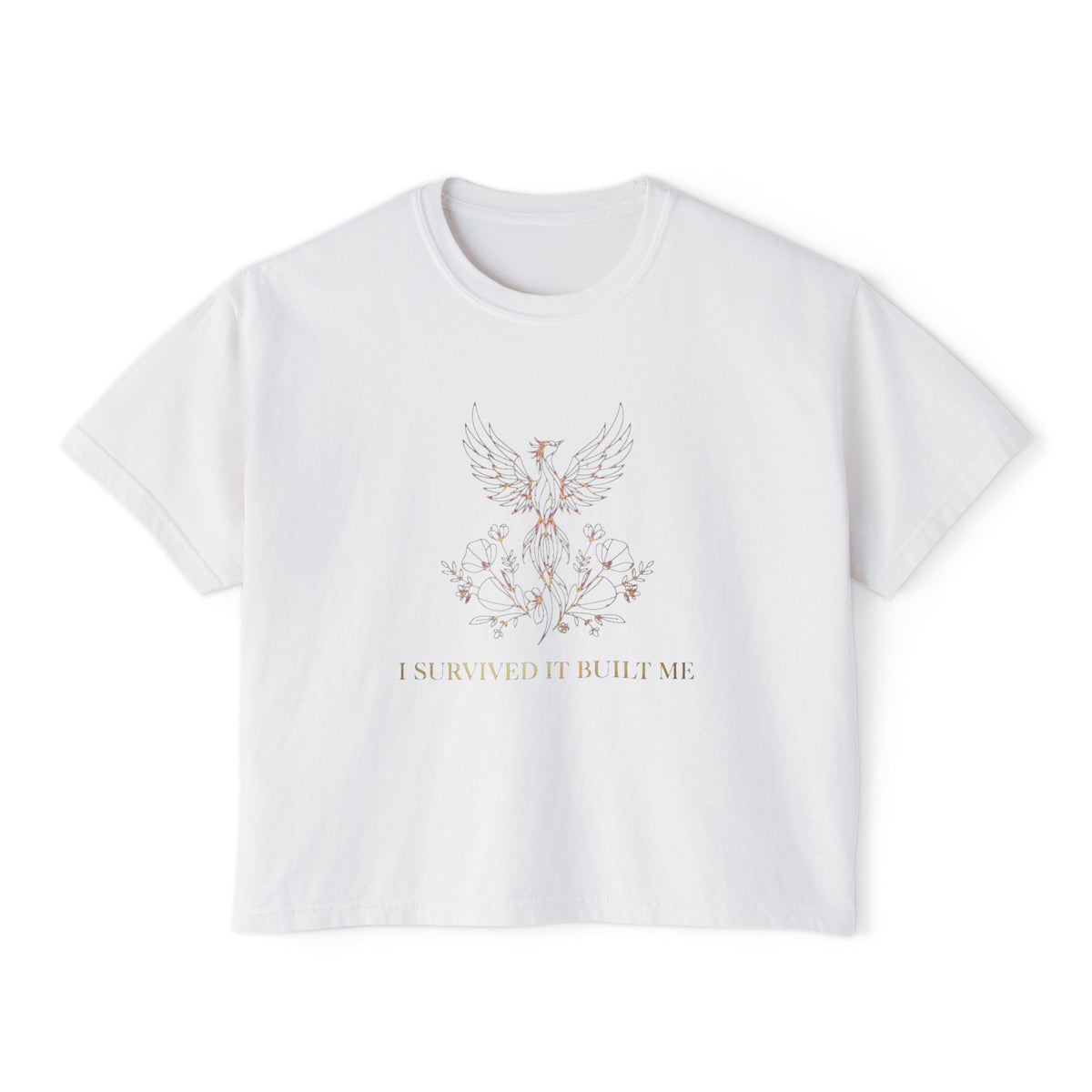 Floral Phoenix Illustration Tee | Women's Boxy Tee, Botanical Bird Graphic
