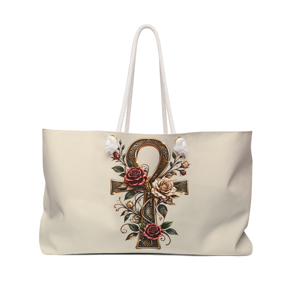 Sacred Ankh Rose Tote Bag, Afrocentric Spiritual Weekender,  Divine Feminine Travel Bag, Black Goddess Gift, Large Aesthetic Canvas Carry On