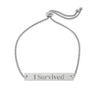 "I Survived" Engraved Bar Bracelet | Domestic Violence Survivor Gift | Trauma Recovery & Empowerment Jewelry | Gold Cuff / Chain Bracelet for Strength & Healing