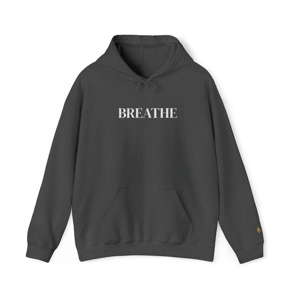 BREATHE Distressed Text Hoodie | Unisex Streetwear Graphic Sweatshirt | Mental Health Empowerment Pullover | Goddess Energy Resilience Gift